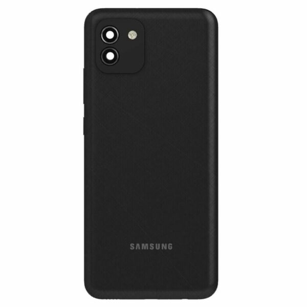 tapa trasera samsung a03s con logo con botonera volumen negro 