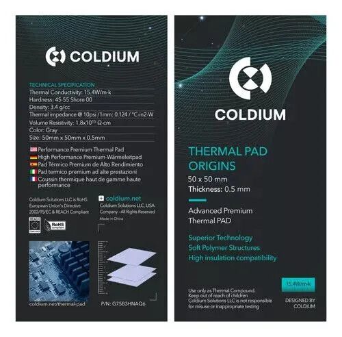 pad térmico coldium origins 50x50x0.5mm