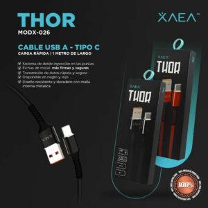 CABLE USB XAEA THOR TIPO C NEGRO
